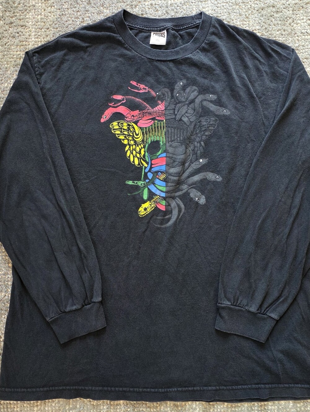 Crooks & Castles Medusa Graphic Long Sleeve Shirt Mens XL Black Streetwear